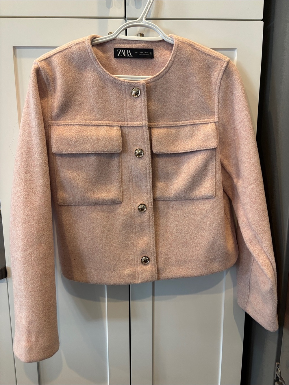 ZARA Blush Pink Wool-Blend Boxy Jacket with Flap Pockets